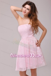 Baby Pink Strapless Knee-length Empire Dama Dresses for Cocktail Party ...