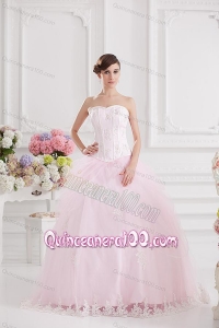 Ball Gown Sweetheart Tulle Baby Pink 2014 Quinceanera Dress with Appliques Beading