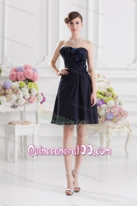 Black Sweetheart Dama Dresses with Ruching and Handle Made Flowers