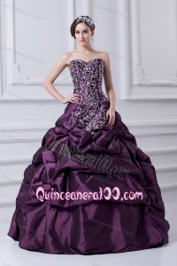Cheap Purple Sweetheart Embroidery and Pick-ups Quinceanera Dress