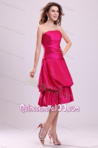 Hot Pink A-line StraplessDama Dress for Quinceanera with Knee-length