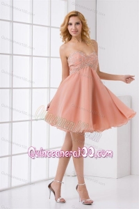 Cute A-line Sweetheart Beading Mini-length Chiffon Dresses for Dama