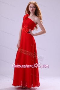 Discount Empire One Shoulder Red Ruching Chiffon Dama Dresses