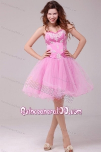 Princess Rose Pink Sweetheart Appliques Short Dresses for Dama