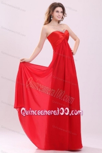 Red Empire Sweetheart Beading Floor length Chiffon Dresses for Dama