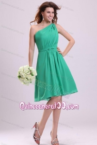 Turquoise Dama Dress for Quinceanera with Bowknot and Ruching A-line One Shoulder