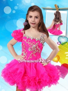 Beautiful Beaded and Ruffled Mini Quinceanera Dress with Asymmetrical Neckline