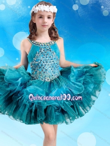 Popular Beaded Decorated Scoop Teal Little Girl Pageant Dress in Organza