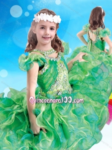 Wonderful Scoop Green Mini Quinceanera Dress with Beading and Ruffles