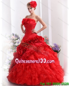 2015 Traditional Strapless Dresses for a Quinceanera with Hand Made Flowers