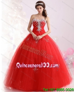 2015 Traditional Sweetheart Red Sweet Sixteen Dresses with Rhinestones