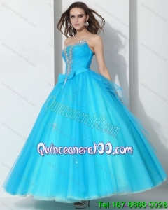 Traditional 2015 Beading Baby Blue Quinceanera Dresses with Bownot