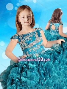 Hot Sale Straps Cap Sleeves Mini Quinceanera Dress in Teal