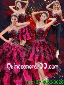 2015 Detachable Sweetheart Beaded and Ruffled Sweet 15 Dress in Multi Color