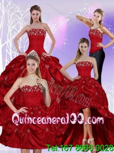 Detachable 2015 Floor Length Strapless Sweet 16 Dress with Embroidery and Pick Ups