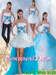 Detachable 2015 Strapless Multi Color Quinceanera Dress with Appliques and Beading