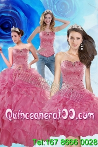 2015 Coral Red Spring Quinceanera Dresses with Beading and Ruffles