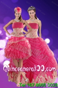 Detachable 2015 Exquisite Hot Pink Quinceanera Dresses with Beading and Lace
