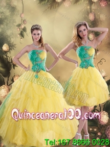Detachable 2015 Gorgeous Ruching Quinceanera Dresses in Yellow and Green