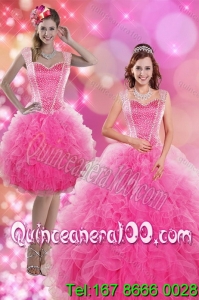 Detachable 2015 Wonderful Hot Pink Quinceanera Dresses with Beading and Ruffles