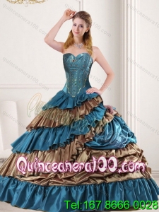 Detachable Beading and Ruffled Layers 2015 Quinceanera Dress in Teal and Brown