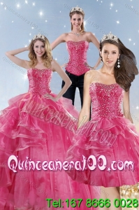 Detachable and Wonderful Pink Quinceanera Dresses with Beading and Ruffles for 2015