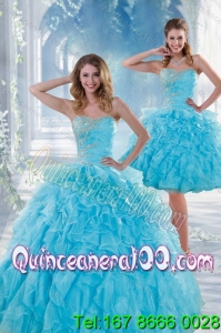 2015 Elegant Baby Blue Sweet 16 Dresses with Beading and Ruffles