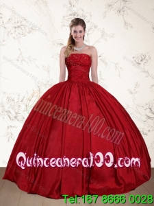 2015 Elegant Strapless Beaded Floor Length Quinceanera Dress in Red