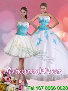 2015 Most Popular Beaded Sweetheart Quinceanera Dress in White and Blue