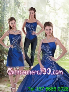 Detachable 2015 Appliques Spaghetti Straps Royal Blue Spring Quinceanera Dresses