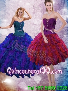 Detachable 2015 Gorgeous Ruffles and Beading Quinceanera Dresses in Multi Color