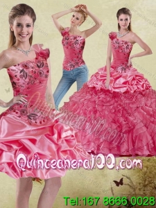 Detachable 2015 Most Popular Appliques and Ruffles Watermelon Quinceanera Dress