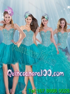 Detachable and Elegant Turquoise Sweetheart 2015 Quinceanera Dresses with Beading