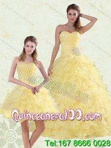 Elegant Beaded and Ruffled Sweetheart Quinceanera Dress in Yellow