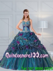 Elegant Multi Color Quinceanera Gown with Hand Made Flower and Pick Ups
