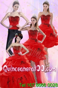 Elegant Red Quinceanera Dresses with Appliques and Pick Ups for 2015