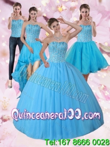 New Arrival Baby Blue Strapless 2015 Quinceanera Dress with Beading