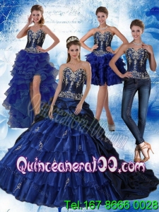 New Arrival Navy Blue Sweetheart Quinceanera Dress with Embroidery and Ruffles