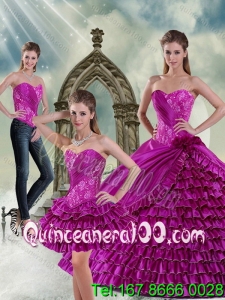 Sweetheart Beading and Ruffled Layers Spring Quinceanera Dresses in Fuchsia