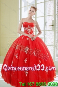 2015 Elegant Red Quinceanera Dresses with Appliques