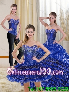 2015 Elegant Royal Blue Sweet 15 Dress with Ruffled Layers and Beading