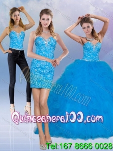 2015 Elegant Teal Sweetheart Quince Dresses with Sequins and Ruffles
