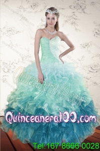 2015 New Arrival Multi Color Dresses for Quince with Beading and Ruffles