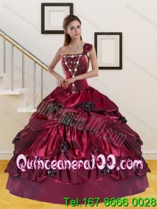 2015 New Arrival Wine Red Quince Dress with Beading and Pick-ups