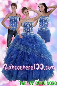 2015 Sophisticated and Most Popular Ruffles and Beading Quince Dresses in Royal Blue