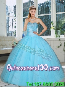 Cute and Most Popular Baby Blue Sweetheart Beaded Quinceanera Dress for 2015