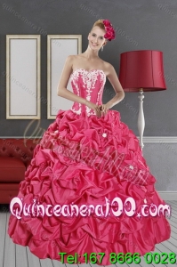 Elegant Hot Pink Dresses for Quince with Pick Ups and Appliques