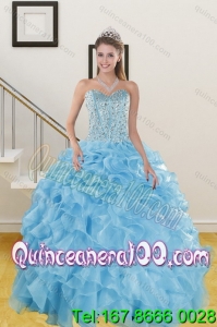 Elegant Ruffles and Beading Baby Blue Quince Dresses for 2015