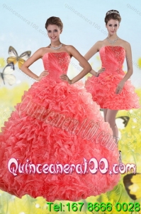 Elegant Watermelon Strapless 2015 Quince Dresses with Beading and Ruffles