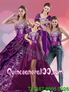 Embroidery Strapless Quinceanera Dress in Purple for 2015